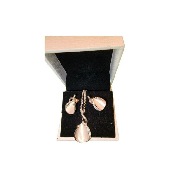 Necklace & Earrings Set With Mother Of Pearl Drop Design In Rose Gold - Picture 1 of 4